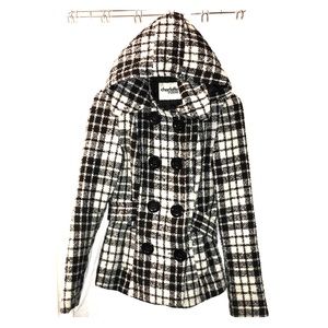 Plaid Pea Coat w/ Hood. XS/S